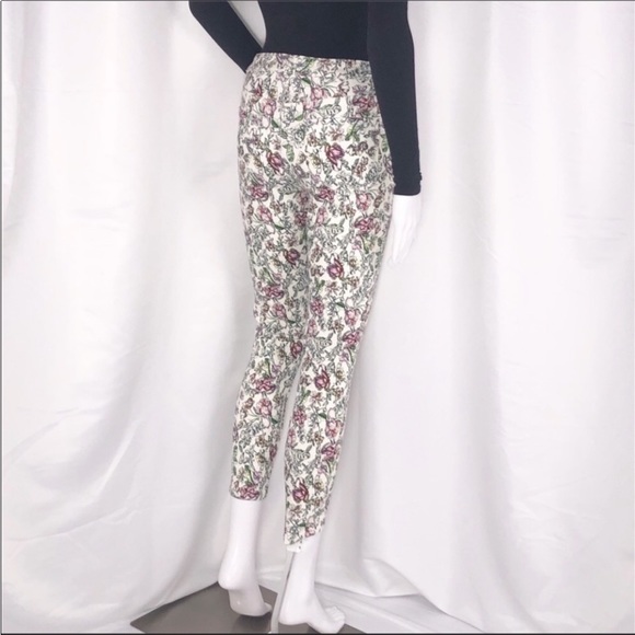 L’Agence Cream Floral Print Margot Skinny Cropped Jeans Sz25 Zip Fly ButtonClose - Picture 10 of 16